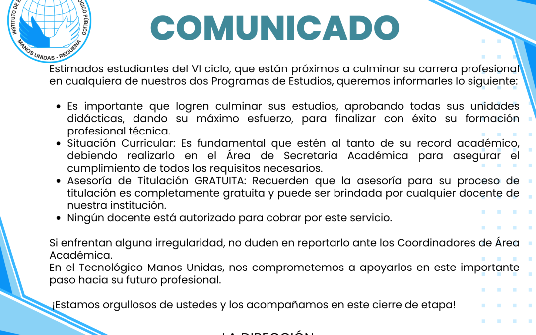 COMUNICADO IMPORTANTE PARA LOS ESTUDIANTES DEL VI SEMESTRE